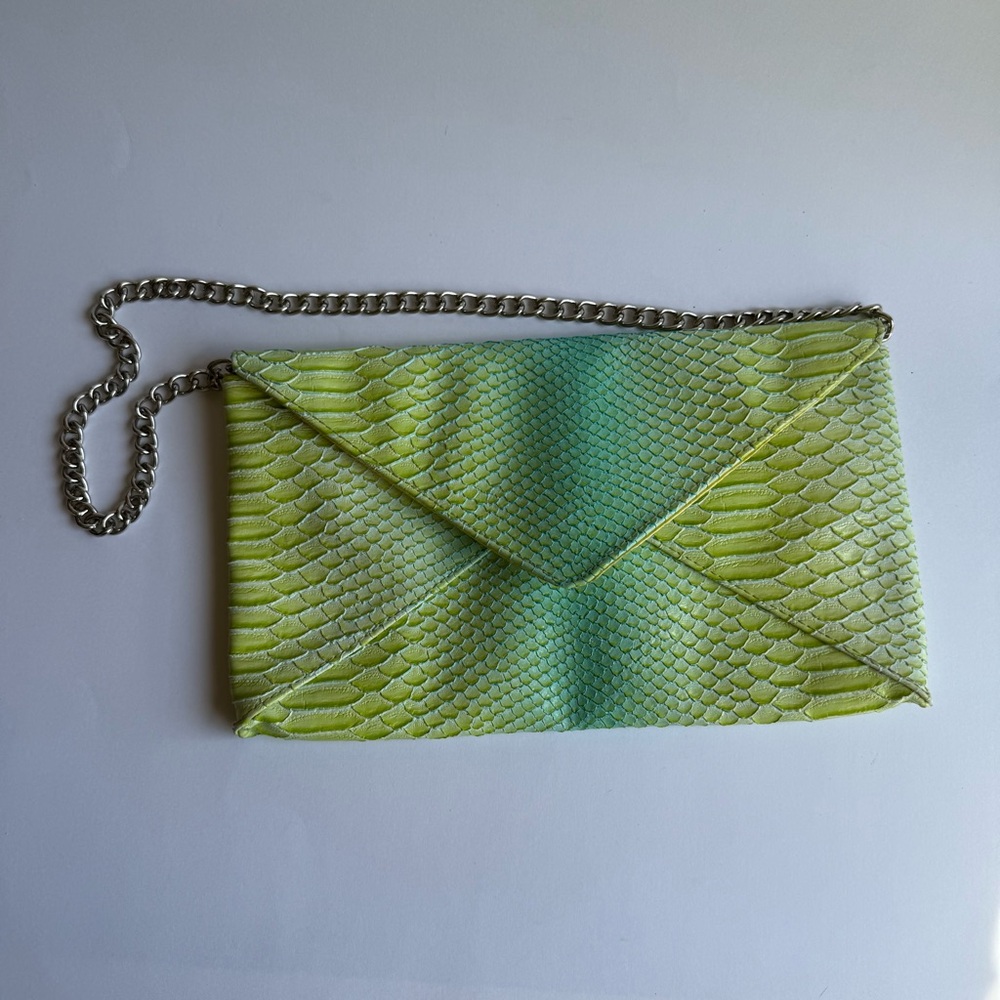 Y2K Lime Green Snakeskin Clutch Envelope Bag Retro Party Cyber Core